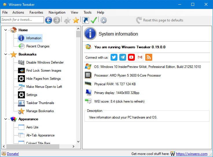 Winaero Tweaker 0.19 Information 1