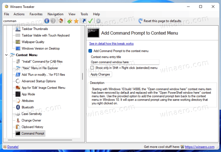 Winaero Tweaker Add Command Prompt To Context Menu