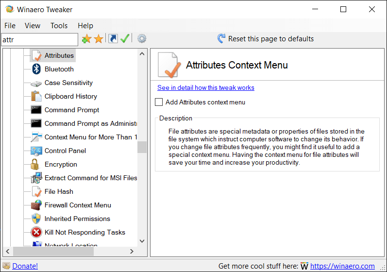 Winaero Tweaker Attributes Context Menu