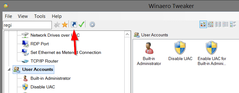 Winaero Tweaker Create Shortcut Button