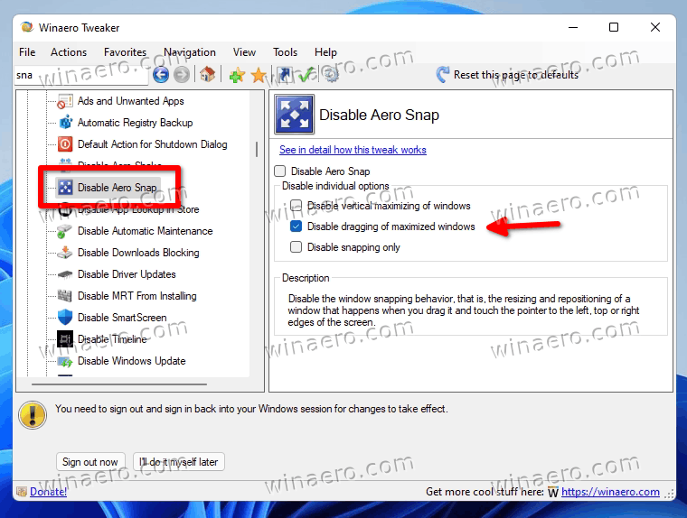 Winaero Tweaker Disable Drag To Maximize In Windows 11