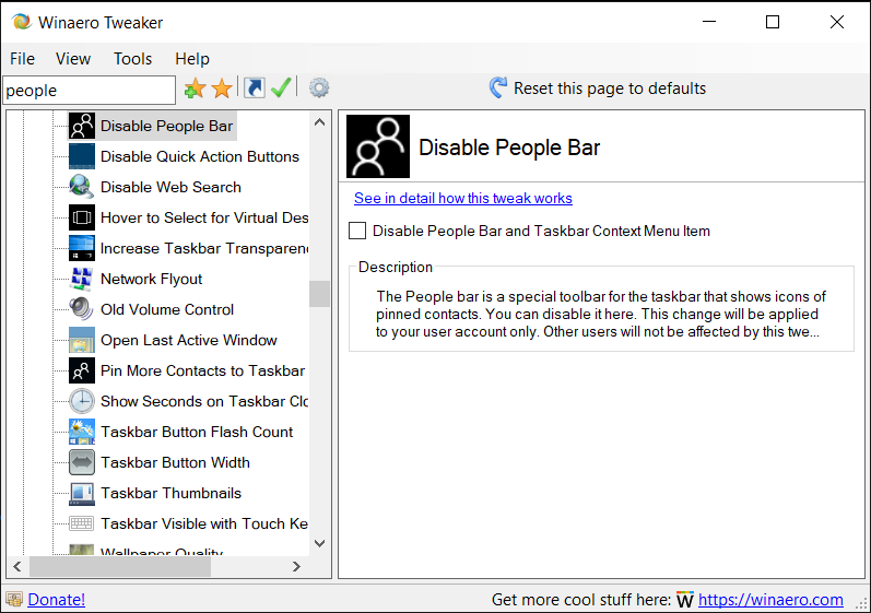 Winaero Tweaker Disable People Bar