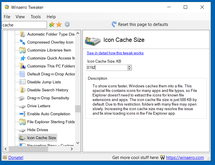 Winaero Tweaker Icon Cache Size