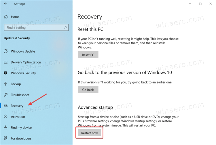 Windows 10 Advanced Startup Option In Recovery