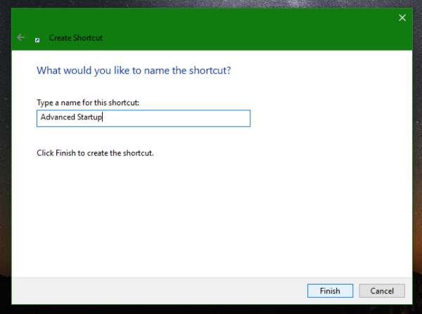 Windows 10 advanced startup options shortcut name