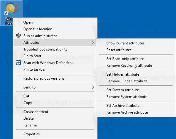 Windows 10 Attributes Conext Menu