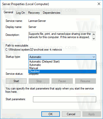 Windows 10 Disable Service