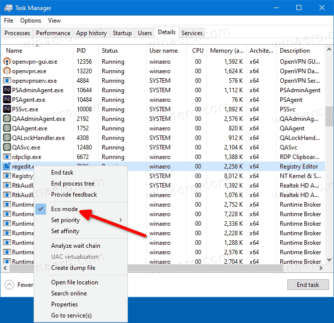 Windows 10 Enable Eco Mode On Details Tab