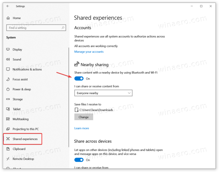 Windows 10 Enable Nearby Share