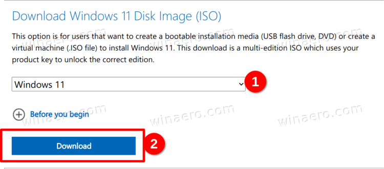 Windows 11 ISO Image Download Option