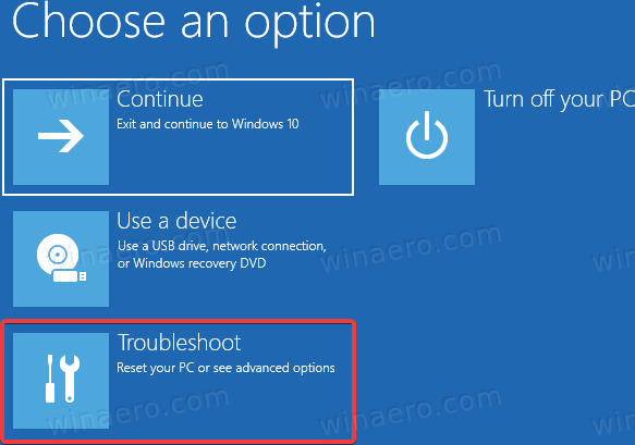 Windows 10 Recovery Environment Troubleshoot