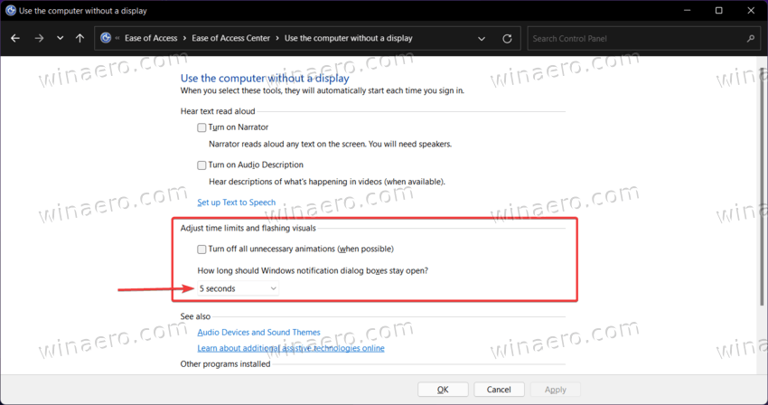 set notification timeout in Windows 11