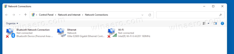 Windows 11 Classic Network Connections Folder