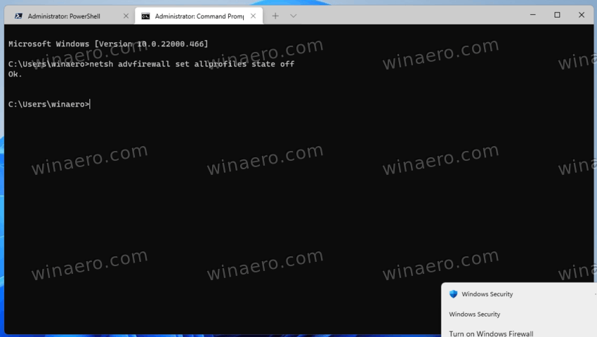 Disable Firewall in Windows 11 command prompt