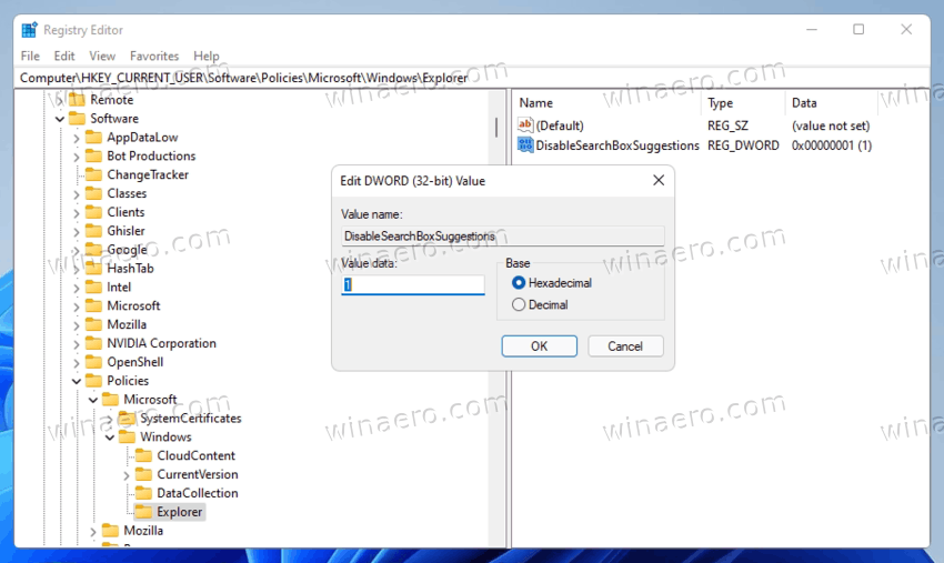 Disable Web Links in Search in Windows 11
