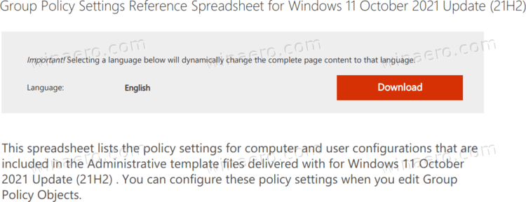 Windows 11 Download Group Policy XLSX Reference Spreadsheet