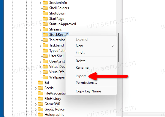 Windows 11 Export The StuckRects3 Key