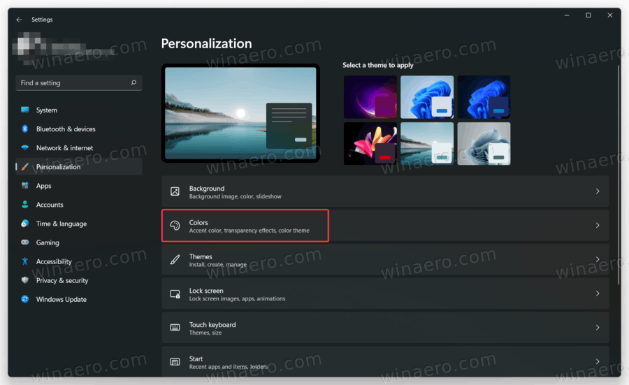 Windows 11 Settings Colors Sections