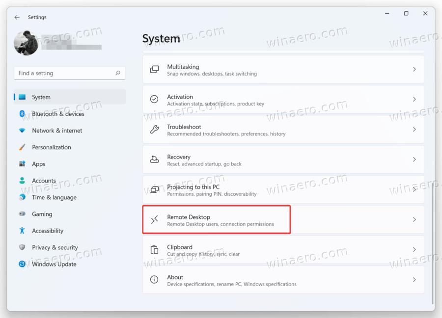 Windows 11 Settings System Remote Desktop