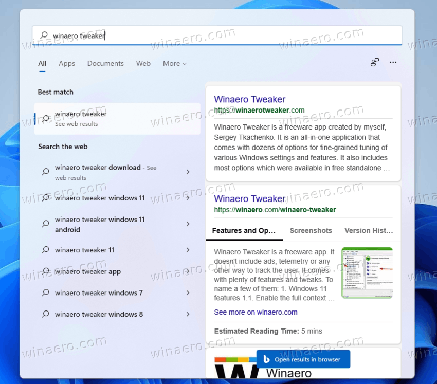 Windows 11 Web Search Enabled