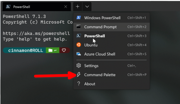 Windows Terminal 1.10 Command Pallete