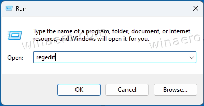 Open regedit from the Run dialog