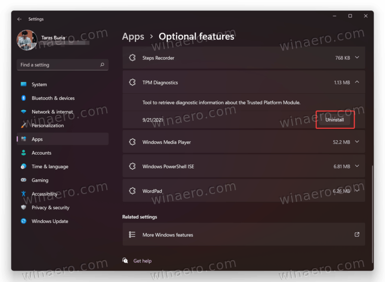 Windows 11 Uninstall Optional Features in Settings