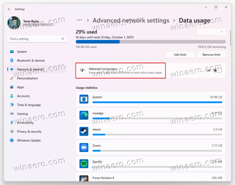 Set connection as metered