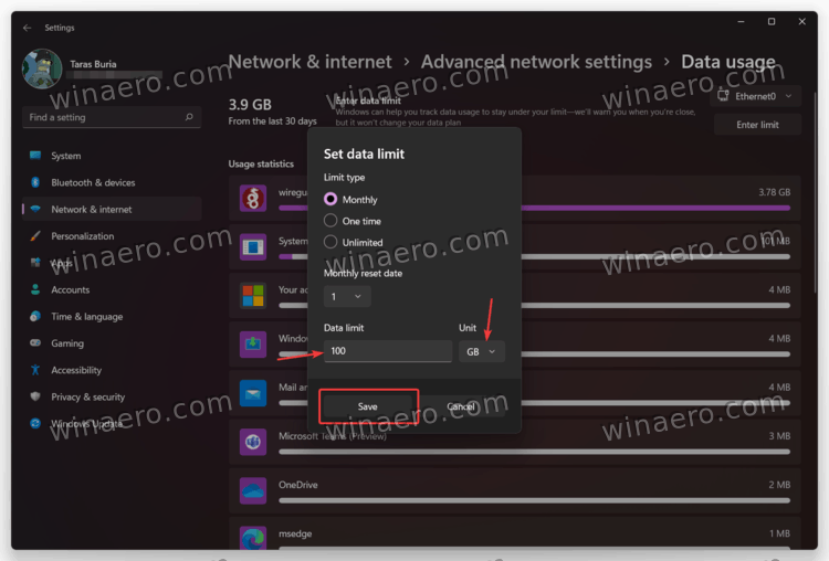 Set Data Limit for Ethernet in Windows 11